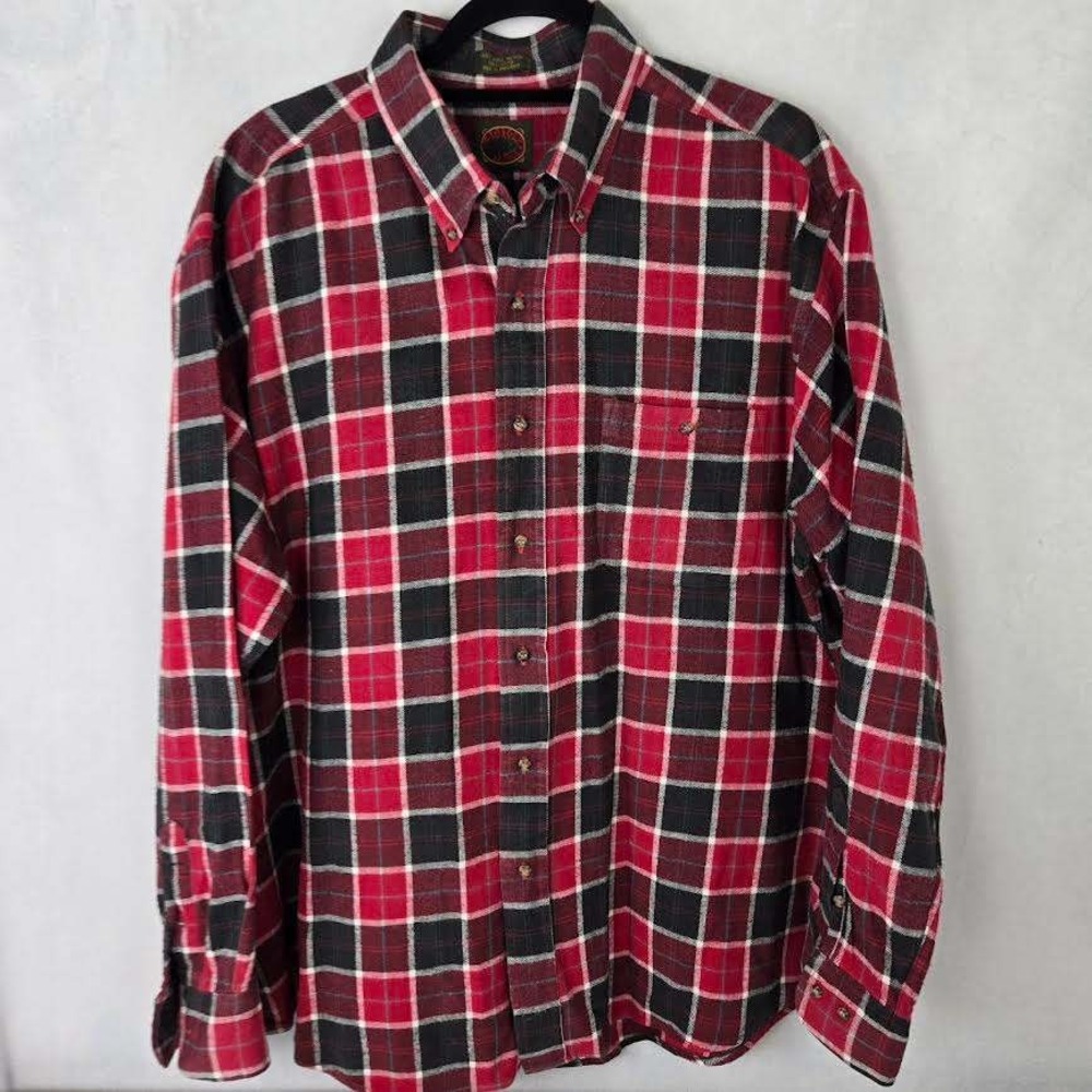 Boston Traders Men's Red‎ Black Plaid Flannel Button Shirt XL Classic Tartan LS